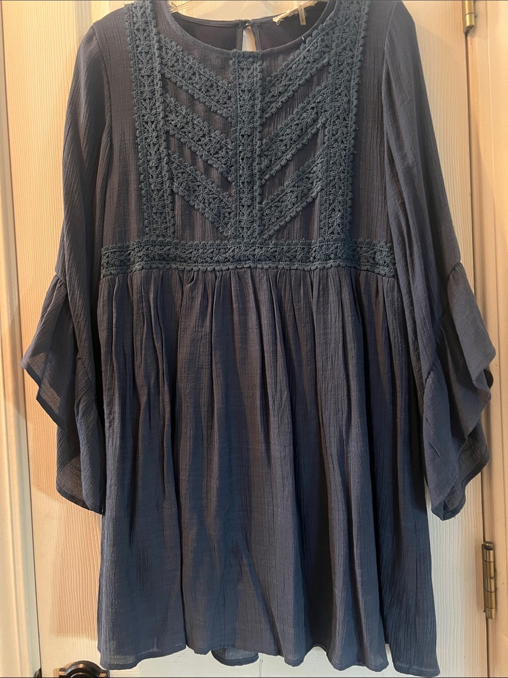 entro Navy Crochet Yoke Peasant Tunic